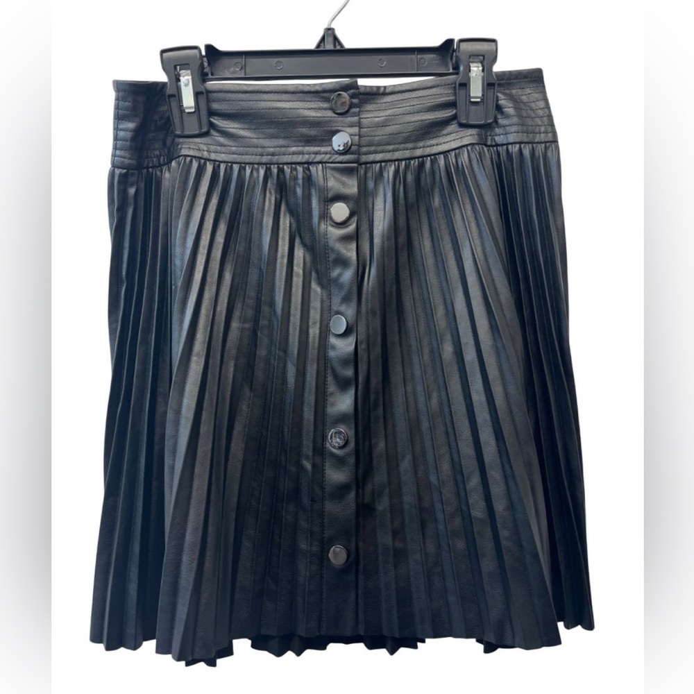 Ramy Brook Anya Vegan Leather Pleated High Waisted Skirt Snap Up Black Size 0 - Picture 7 of 10